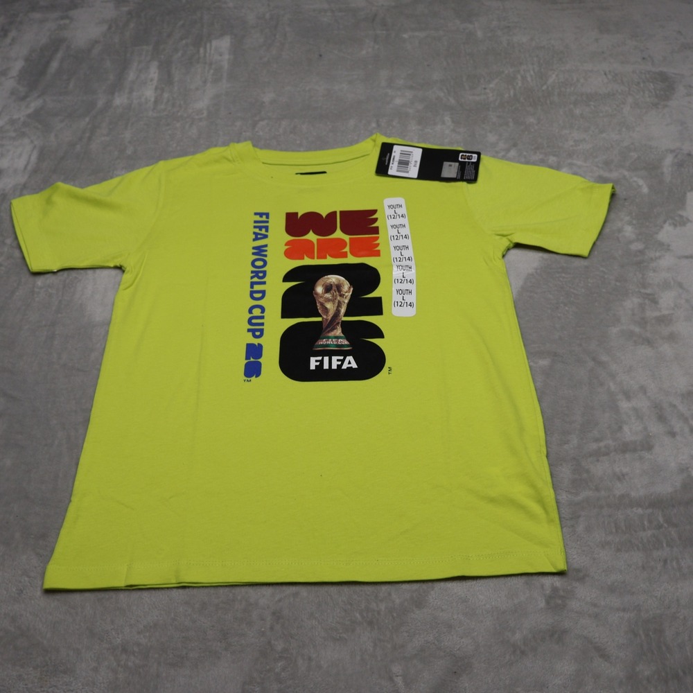 FIFA World Cup 26 Shirt Youth Large 12/14 Green Crew Football Graphic Tee NEW